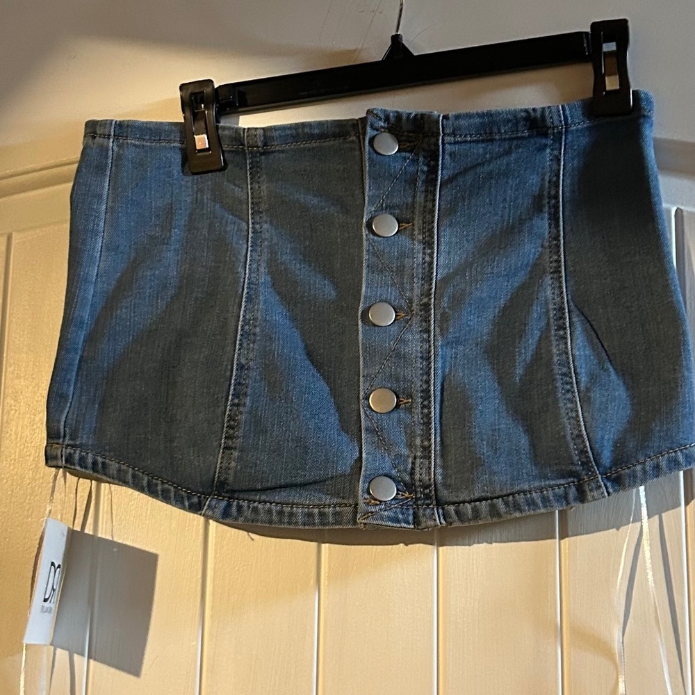 NWT T4 Dylan Ryan Denim Corset Tube Top Smocked Back L